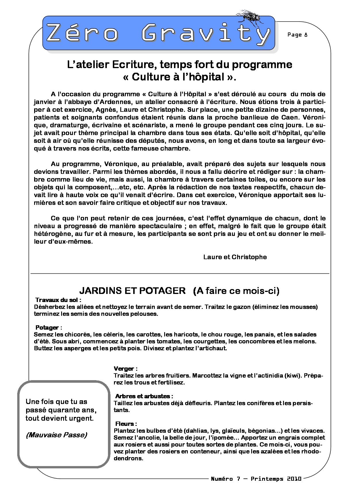 Zéro Gravity, le journal des patients de l'hôpital de jour de Trouville sur Mer